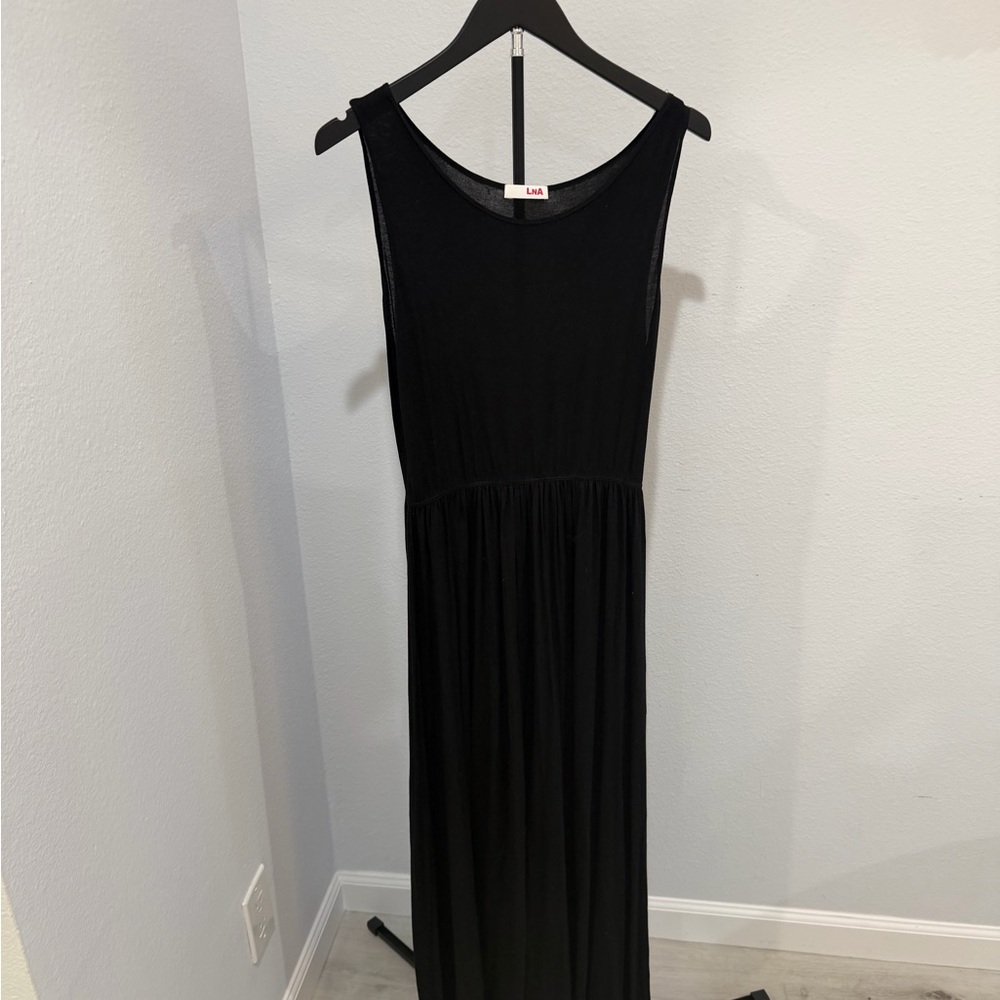 LNA Black Sleeveless Maxi Dress with Gathered Waist